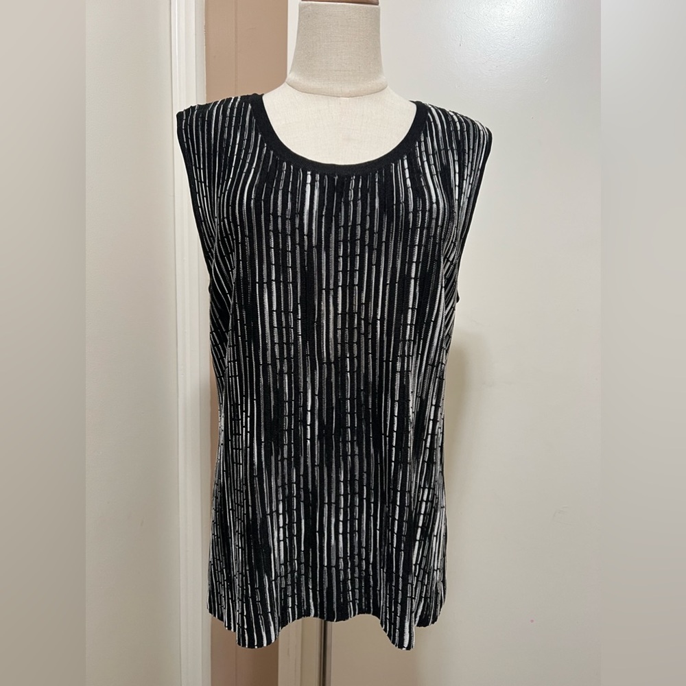 Cavallini Beverly Hills Women’s Sleeveless Knit Top Striped Black Silver